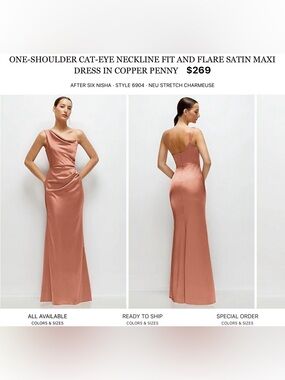 After Six Copper Penny One-Shoulder Satin Maxi Dress